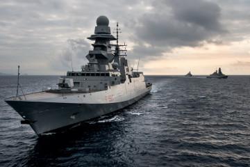 Impresión artística de un fragata de la clase Bergamini Fremm italiana. Imagen Fincantieri